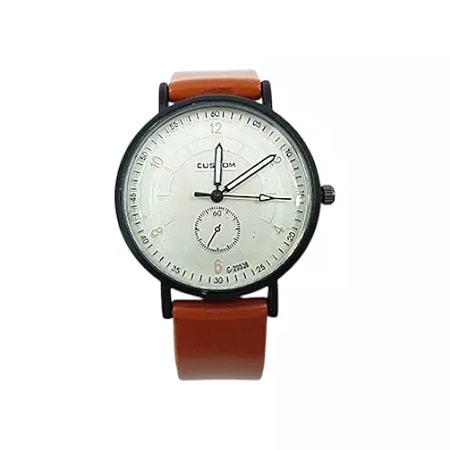 Custom Unisex Minimalist Analog Watch - Tan Faux Leather Band