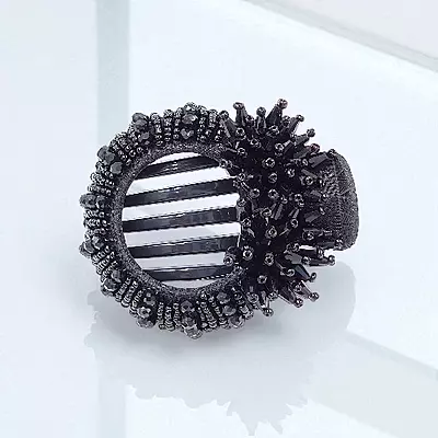 Chic Stripe Hair Claw Clip with Beaded Embellishments