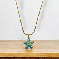 Anti-Tarnish Gold-Tone Starfish Necklace with Mosaic Enamel