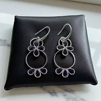 Elegant Purple & Silver Dangle Earrings | Statement Hoop Earrings