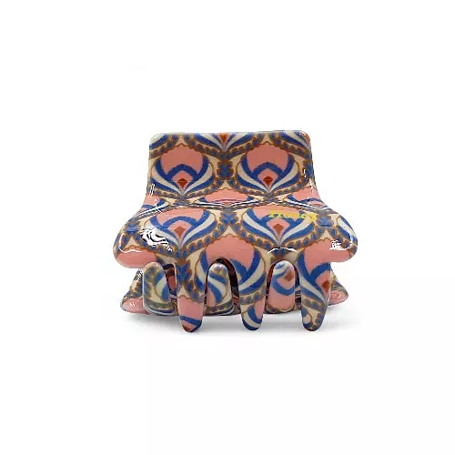 Retro Floral Mini Hair Claw Clip - Dusty Rose and Navy Blue Acetate Jaw Clip