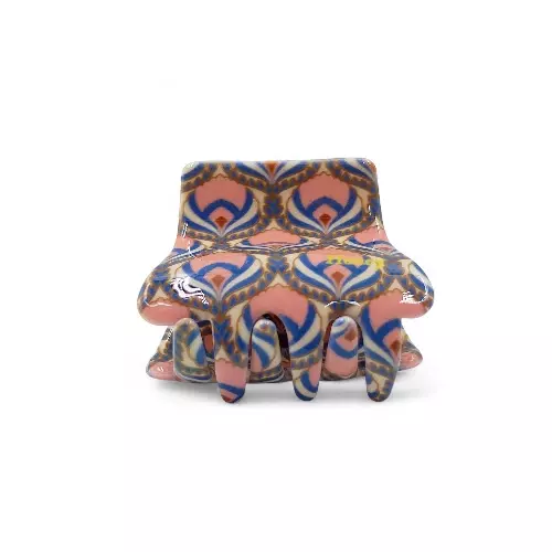 Retro Floral Mini Hair Claw Clip - Dusty Rose and Navy Blue Acetate Jaw Clip