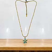 Anti-Tarnish Gold-Tone Starfish Necklace with Mosaic Enamel
