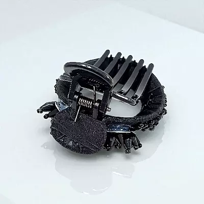 Chic Stripe Hair Claw Clip with Beaded Embellishments