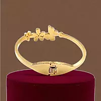 Floral and Butterfly Bangle Bracelet with Black Enamel Detail