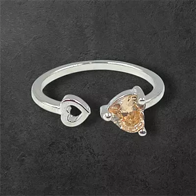 Heart Gemstone Adjustable Ring | Silver-Plated Statement Jewelry