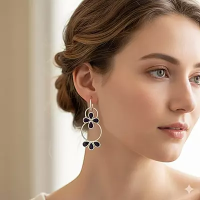 Elegant Purple & Silver Dangle Earrings | Statement Hoop Earrings