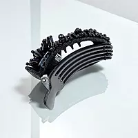 Chic Stripe Hair Claw Clip with Beaded Embellishments