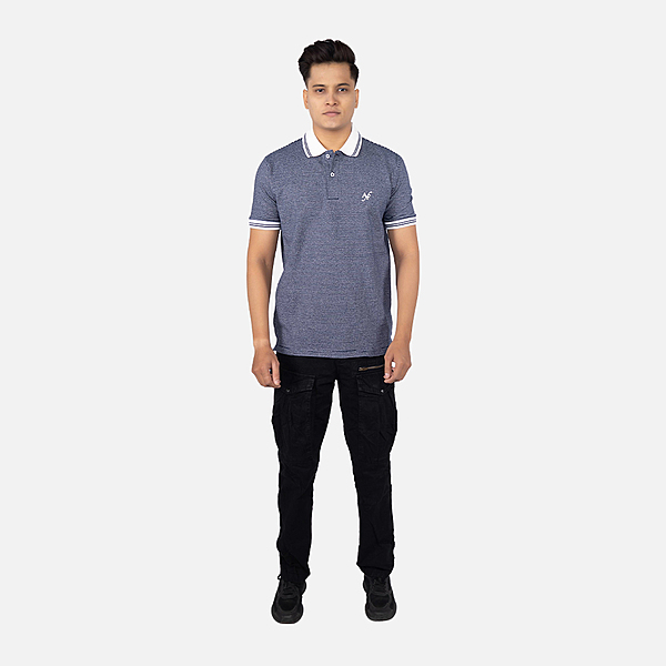Men Midnight Blue Pinstripe Polo Neck T-shirt