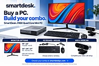 SmartDesk Basic J1900 Mini PC with monitor, keyboard, mouse and webcam combo