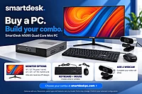 SmartDesk Power N5095 Mini PC with monitor, keyboard, mouse and webcam combo