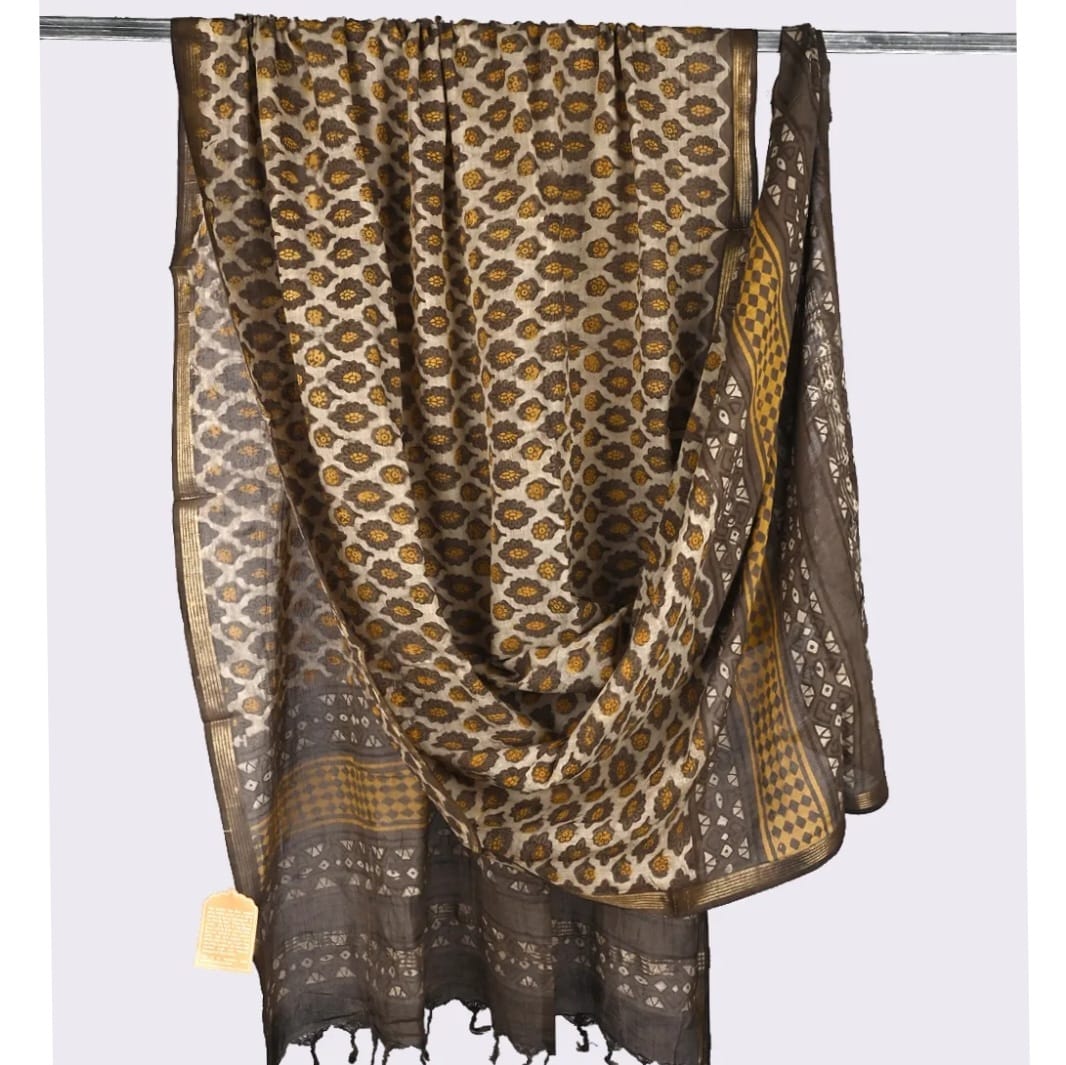 Cotton Block Print Dupatta Zari Border #7