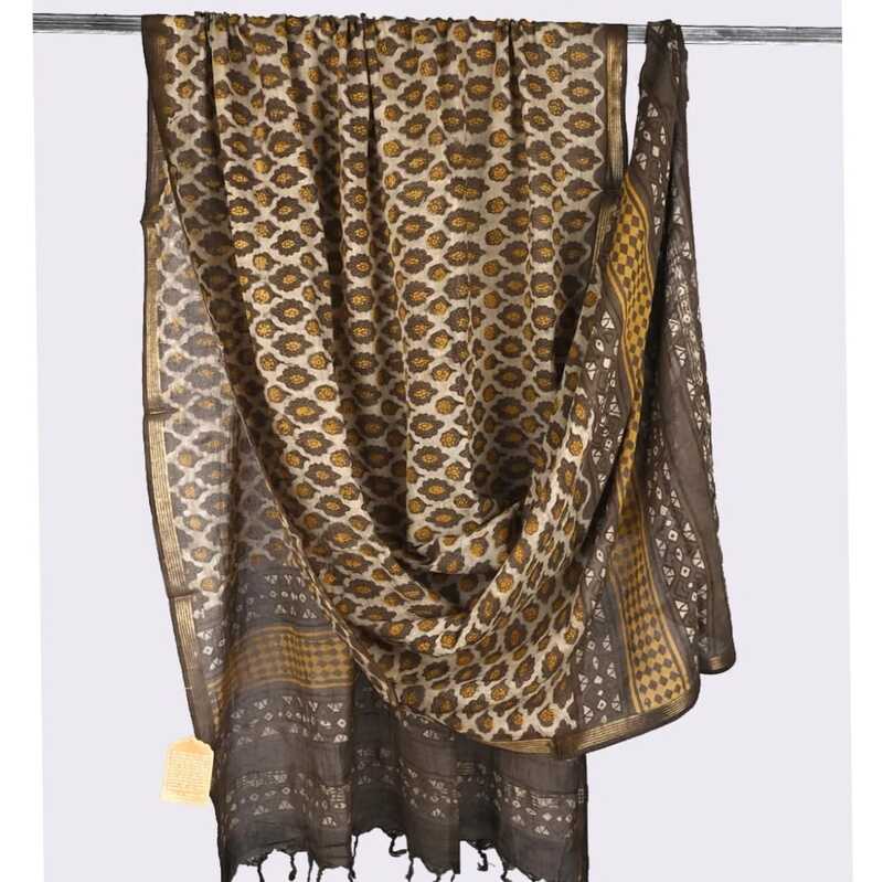 Cotton Block Print Dupatta Zari Border #7
