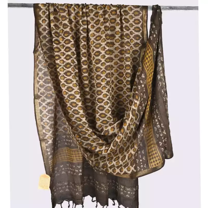 Cotton Block Print Dupatta Zari Border #7