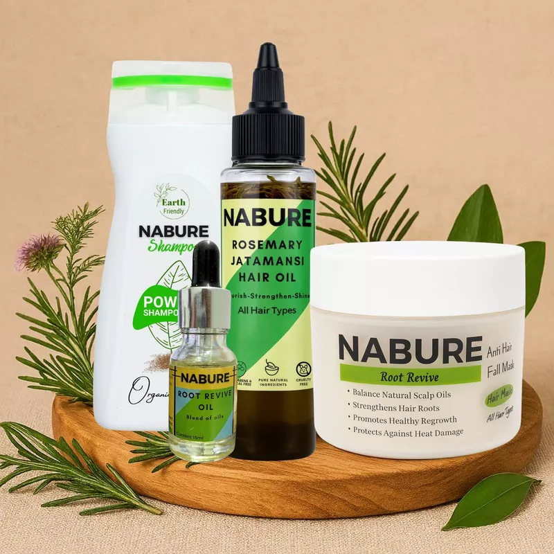 NABURE Root Revive Hair Care Ritual Combo – Hair Mask with Serum, Hair Oil & Powder Shampoo