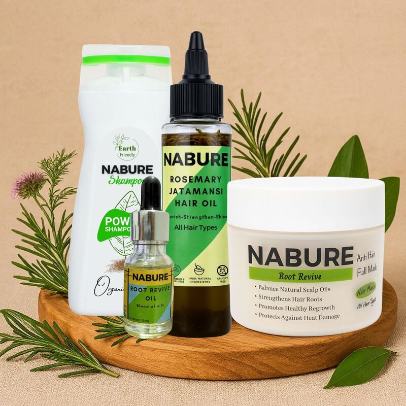 NABURE Root Revive Hair Care Ritual Combo – Hair Mask with Serum, Hair Oil & Powder Shampoo
