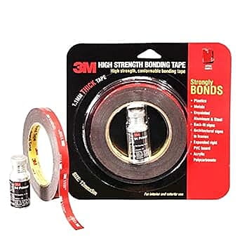 3M High Strength Double Side Bonding Tape for Plastic, Metal, Interior & Exterior Use, Multiple Surface Acrylic Adhesive (12mmX5m, 1 Roll+Primer)