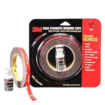3M High Strength Double Side Bonding Tape for Plastic, Metal, Interior & Exterior Use, Multiple Surface Acrylic Adhesive (12mmX5m, 1 Roll+Primer)