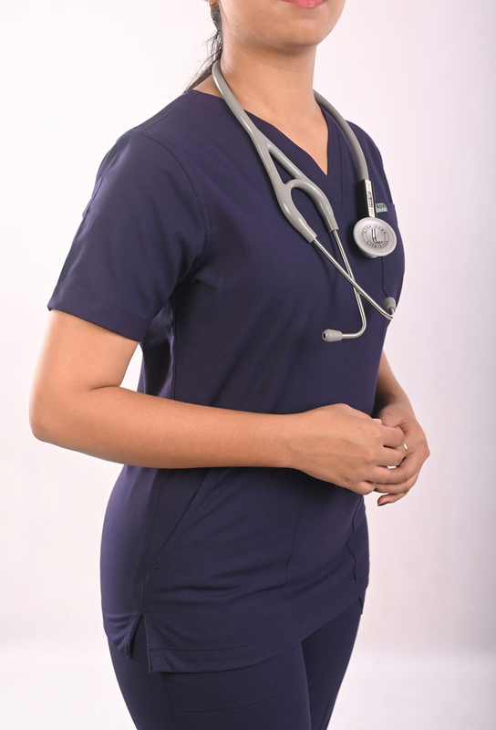 Ksvi Antibacterial Female V-Neck (Navy) Scrub Shirt Pant