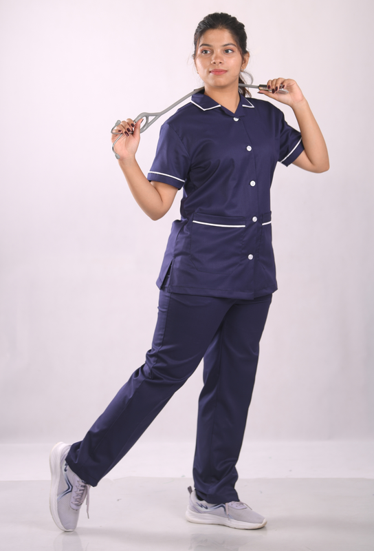 Ksvi Nurse Uniform L Collar Shirt & Pant ( Navy )
