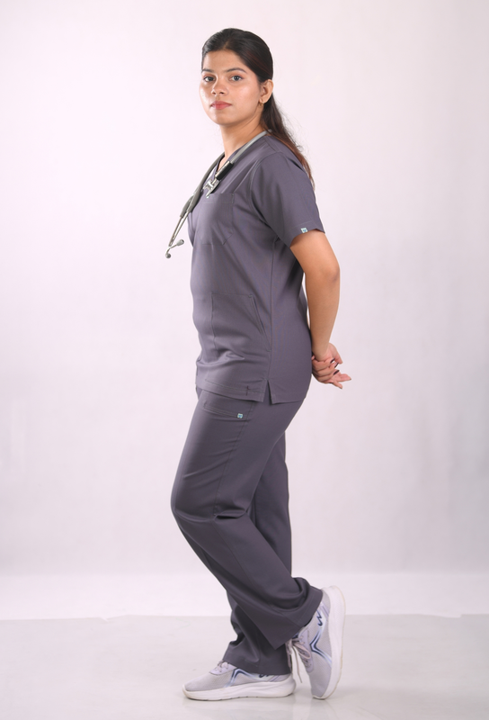Ksvi Antibacterial Female V-Neck (Heather Gray) Scrub Shirt Pant