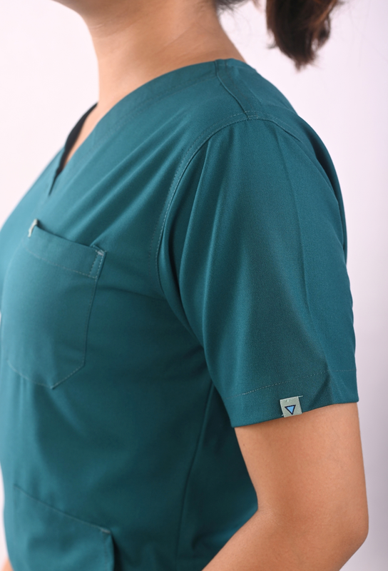 Ksvi Antibacterial Female V-Neck (Emerald Green ) Scrub Shirt Pant
