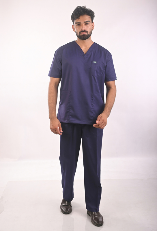 Ksvi Antibacterial Male V-Neck 2 Way Strech Scrub Shirt Pant (Navy)