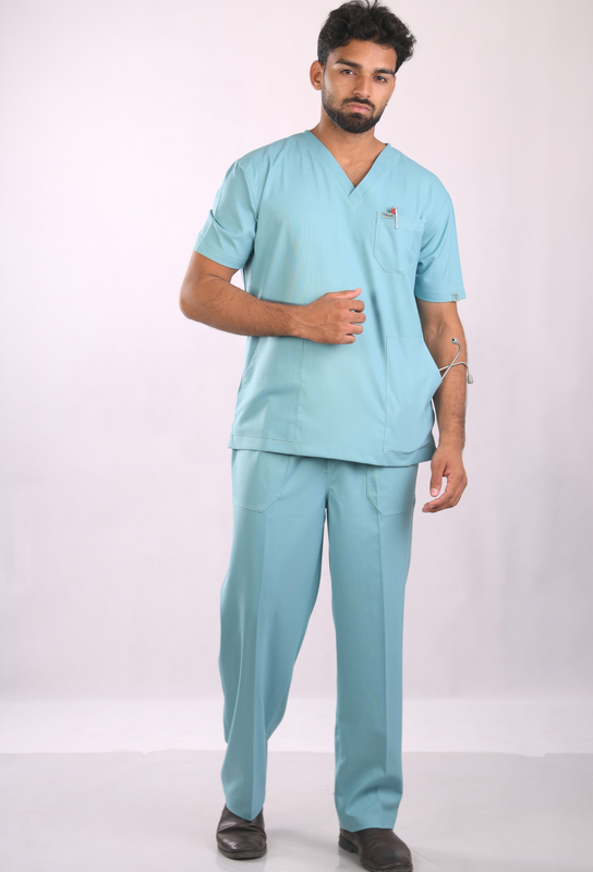 Ksvi Antibacterial Male V-Neck 2 Way Strech Scrub Shirt Pant (Eucalyptus)