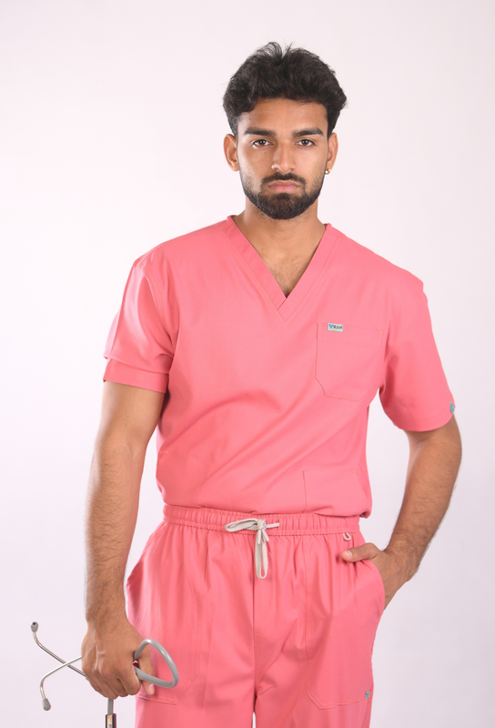 Ksvi Antibacterial Male V-Neck 2 Way Strech Scrub Shirt Pant (Mauve)