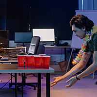 The Magic Balloons Store- Beer Pong Glass- Red Drinking Glasses for Christmas Diwali New Year Wedding Halloween and Bachelor Party Supplies- Liquid Capacity 450ml Set of 50 pcs- 181565