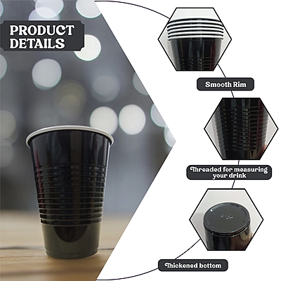 Beer Pong Glasses -Set of 10 | Black Pong Glasses | 450ml | Reusable Party Drinking Cups | Eco-Friendly Pong Cups | Multipurpose for Parties & Events