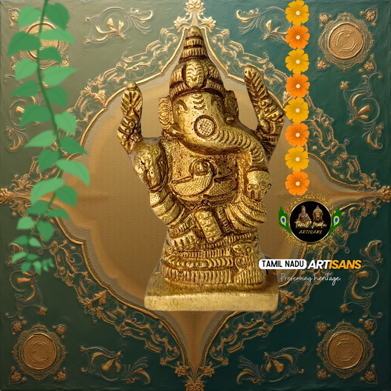 Pure Brass Vinayagar Flat Base – 205 g | 100% Pure Brass | 205 g | Hand Crafted by Tamil Nadu Artisans, stable flat base | Ideal for daily pooja & vastu placement