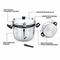 Express Stainless Steel Manual Rice Cooker with Steamer Basket Cooks up to
