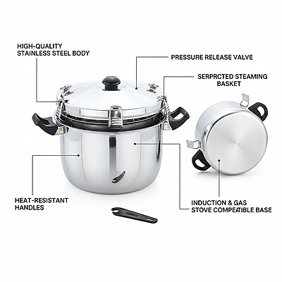 Express Stainless Steel Manual Rice Cooker with Steamer Basket Cooks up to
