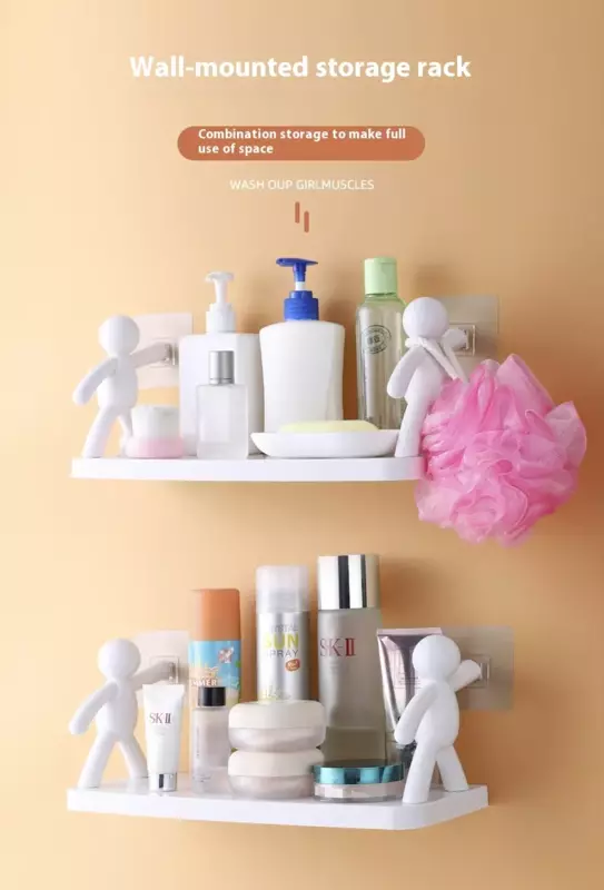 Human Shape ABS Stand | (Pack of 2) Self Adhesive Wall Mounted Shelf | No Drill Bathroom Storage Rack | Multipurpose Shelf for Kitchen Organizer, Bathroom, Kitchen & Bedroom