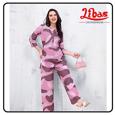 Vintage Rose Striped Top & Bottom Hosiery Cotton Women Night Suit From Libas Loungewear- FPS148