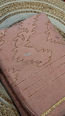 Peach Pink Jamdani Saree with Golden Katdana Work Peach Pink Jamdani Saree with Golden Katdana Work