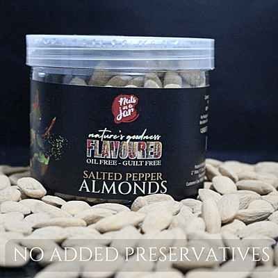 Oil Free Flavoured Salted Pepper Peaks Almonds 250 Grams Oil Free Flavoured Salted Pepper Peaks Almonds 250 Grams