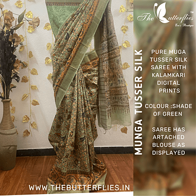 Munga Tusser silk saree with Kalamkari Prints YBRSTUS21301