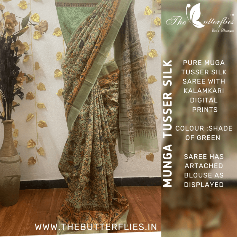 Munga Tusser silk saree with Kalamkari Prints YBRSTUS21301