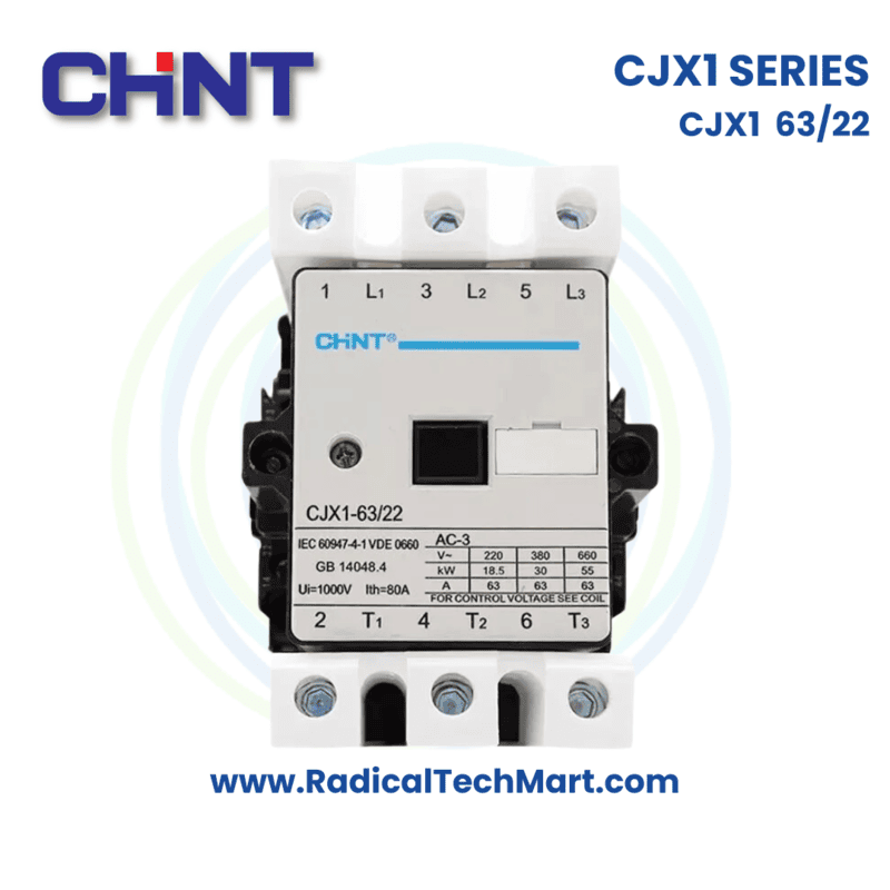 Chint CJX1 63/22 63A AC Contactor with 2NO+2NC Auxiliary Contacts