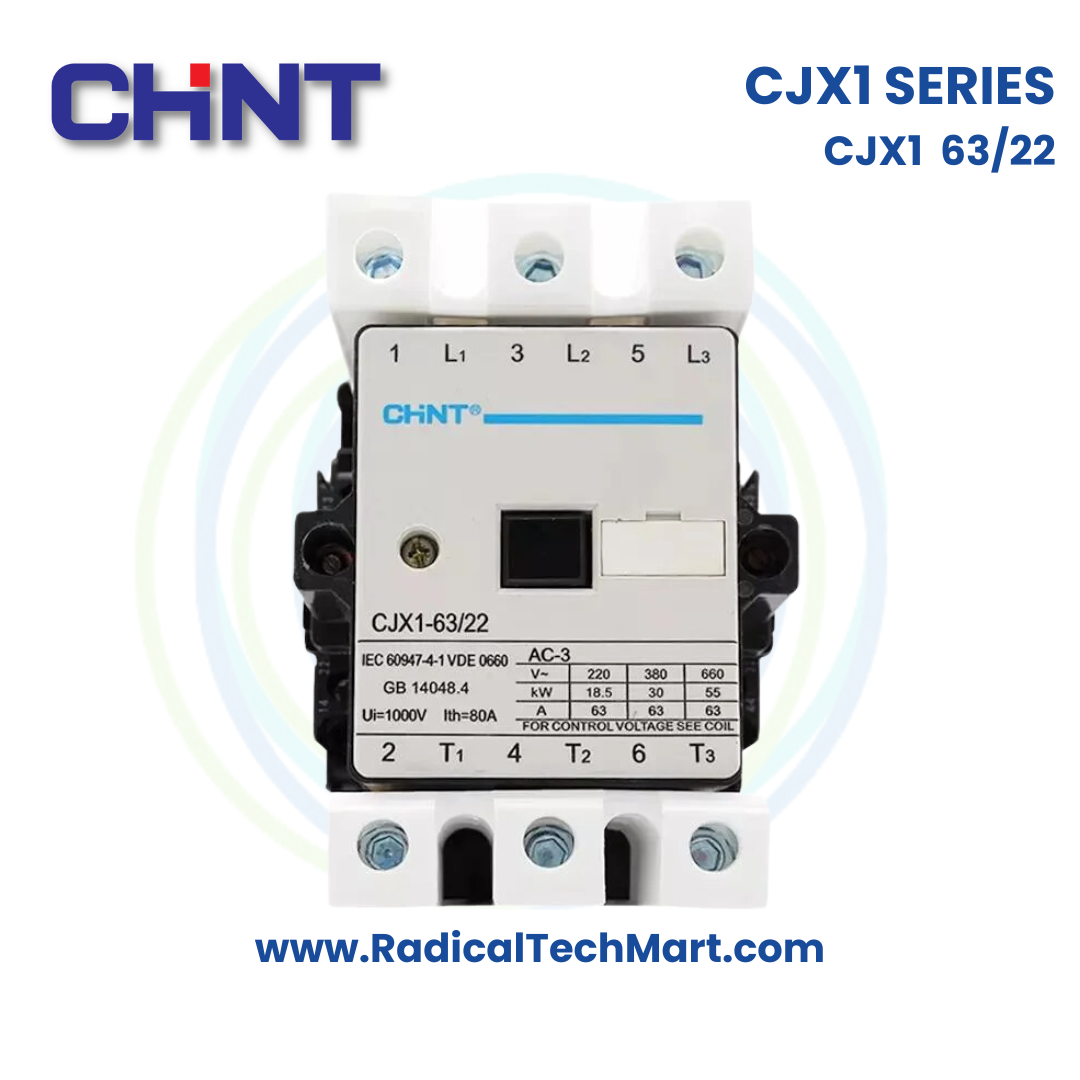 Chint CJX1 63/22 63A AC Contactor with 2NO+2NC Auxiliary Contacts