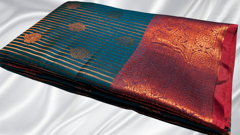 Ishika Fancy Copper Jari Saree - Blue