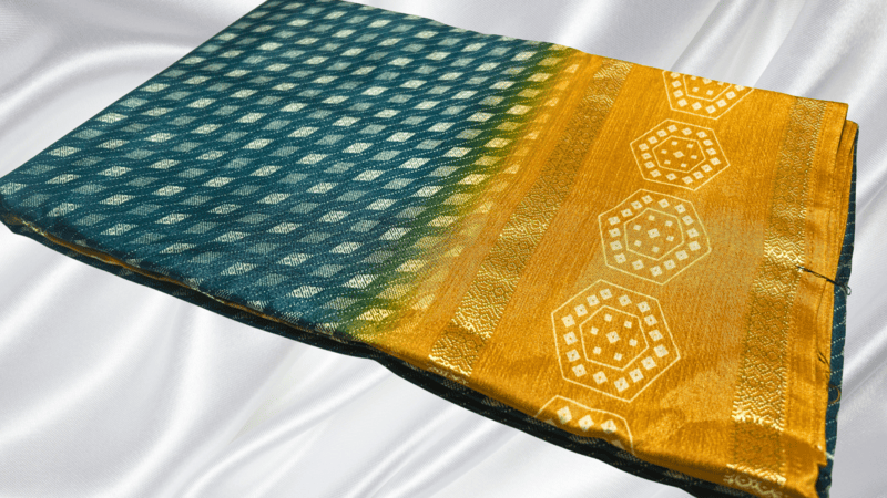 Raj Kanya Soft Binny Silk - Pine Green & Yellow