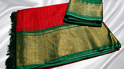 Shanti Pattu Gold Fany Silk Saree - Red & Pine Green Shanti Pattu Gold Fany Silk Saree - Red & Pine Green