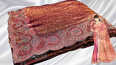 Diamond City Space Silk Stone Saree - Onion Diamond City Space Silk Stone Saree - Onion