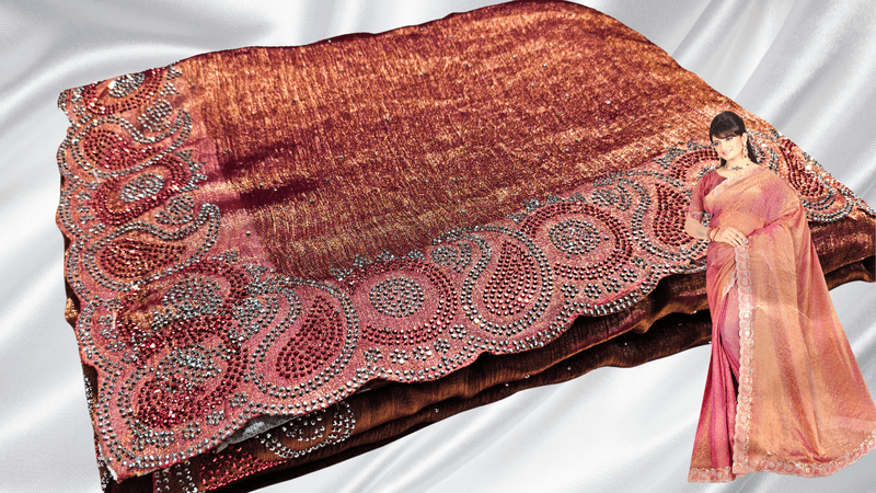 Diamond City Space Silk Stone Saree - Onion