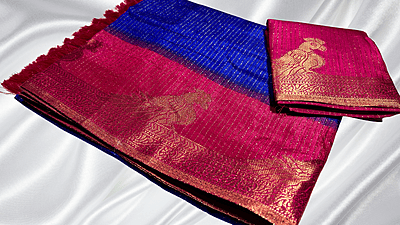 Parrot Gold Line Fancy Silk Saree - Ink Blue & Pink Parrot Gold Line Fancy Silk Saree - Ink Blue & Pink