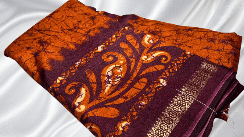 Binny Silk Sentosa Wave Saree - Orange