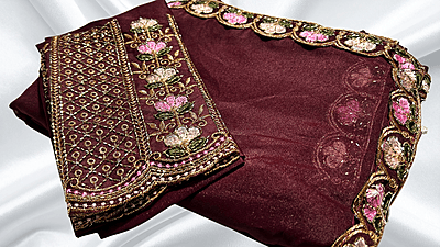 Natural Diamond Shimmer Designer Saree - Maroon Natural Diamond Shimmer Designer Saree - Maroon
